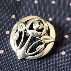 Vintage Sterling Silver Rennie Mackintosh Glasgow Modernist Rose Brooch